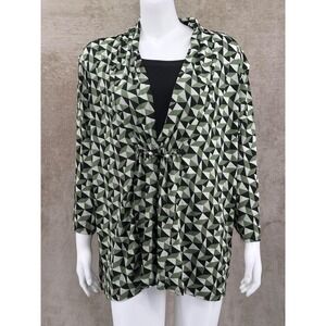NY Collection Top Womens 2X Green Black Geometric‎ Office Modest Stretch Church